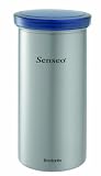 Brabantia 476204 Vorratsdose Kaffeepads Senseo mit Senseo-Aufdruck, matt steel mit Fingerprint Proof, blauer Deckel