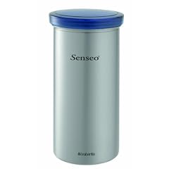 Brabantia 476204 Vorratsdose Kaffeepads Senseo mit Senseo-Aufdruck, matt steel mit Fingerprint Proof, blauer Deckel