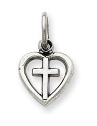 14 Karat White Gold Cross in Heart Charm