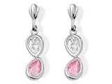 9ct White Gold Pink and White Cubic Zirconia Drop Earrings