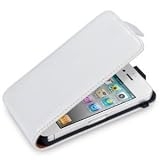Iphone 4 4G/4S Handytasche, Etui weiß Leder , Flip Case inkl. gratis Schutzfolie Teil der ConsumerStore.de Zubehör Kollektion