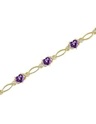 14kt Yellow Gold Heartshape Amethyst and Diamond Bracelet