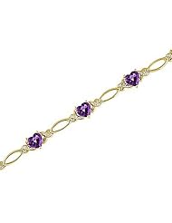 14kt Yellow Gold Heartshape Amethyst and Diamond Bracelet