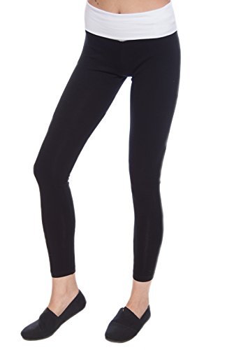 Basic House Women's Casual Cotton Spandex Fold Over Waist Leggings Sizing