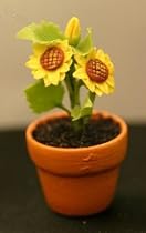 Miniature Artisan Clay Pot with Yellow Sunflowers