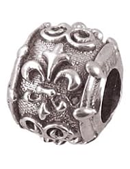 Genuine Zable (TM) Product. 925 Sterling Silver Fleur De Lis - Spacer Charm. 100% Satisfaction Guaranteed.