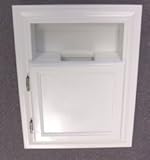 IMAGE OF (MPU-10) Recessed In the wall mounted trash can, inset in the wall between studs, Solid Wood, Enamel finish or stain finish in your color choice, or unfinished also!