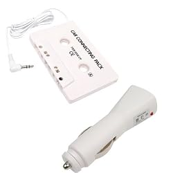 GTMax White USB Car Charger Adapter + White Car Stereo Audio Cassette Tape Adapter for Verizon CMDA & AT&T GSM Apple Iphone 4G , Ipod Touch iTouch 4G 4th , Apple Ipod Classic 160GB 120GB 80GB