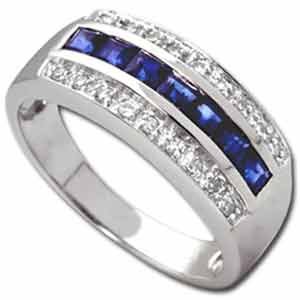 14Kt White Gold Blue Sapphire Diamond Ring
