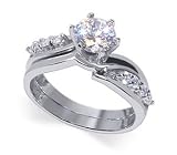 Rhodium Plated .925 Sterling Silver Band Round Cut Cubic Zirconia Ring