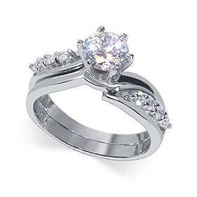 Rhodium Plated .925 Sterling Silver Band Round Cut Cubic Zirconia Ring