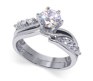 Rhodium Plated .925 Sterling Silver Band Round Cut Cubic Zirconia Ring