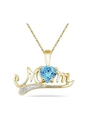 Blue Topaz and Diamond MOM Pendant in Yellow Gold