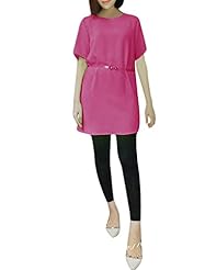 Short Sleeves Round Neck Chiffon Belted Lace Sheer  Dress