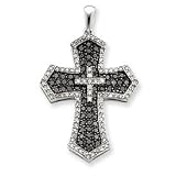 14k White Gold Black & White Diamond Cross Pendant