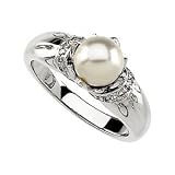 07.00 Mm/.07 CT TW 14K White Gold Cultured Pearl & Diamond Ring