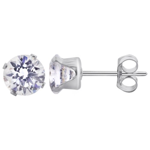 925 Sterling Silver 5mm Round Clear Cubic Zirconia Post Back Stud Earrings