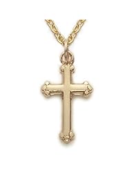 Highest Quality 14K Gold over .925 Sterling Silver Cross Pendant Necklace in a Budded Ends Design Cross Pendant Necklaces Gold Gift Boxed.w/Chain Necklace 16" Length Gift Boxed.