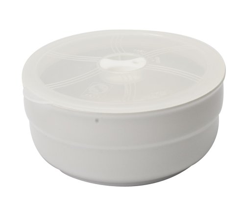 Housewares International 4-In-One 46-Ounce Ceramic Baking and Storage Dish with Silicone Snap Lock Lid, 7-Inch Round, White
