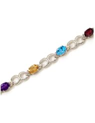 10K White Gold Oval Multi and Diamond Bracelet by Jewelry Mountain