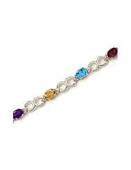 14K White Gold Oval Multi and Diamond Bracelet by Jewelry Mountain