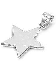 Sterling Silver Engravable Star Simple Pendant Unique Charm Pure 925 New 18mm with 1mm Ball Bead Chain