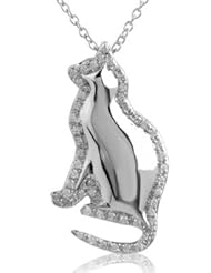 New! ASPCA Tender Voices Silver Diamond Cat Pendant (1/4 cttw)