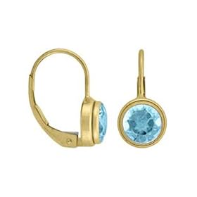 14K Yellow Gold 6 MM Bezel Set Blue Topaz Earring Studs by Katarina Jewelry
