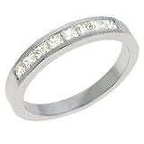 14k White Princess Cut 0.5 Ct Diamond Band Ring - Size 7.0