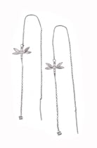 Sterling Silver CZ Accented Dragonfly Dangle Earrings