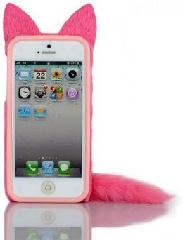 W-RainBow Apple iphone 5 Case Hot Pink Lovely Cartoon Fluffy Plush Tail Cat Flexible TPU Snap On Embedded Case Cover For Apple iphone 5 5G 5S 5th