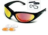 Body Specs Sunglasses or Goggles BSG Matte Black Frame with Red Mirror, Light Rust, and Clear 3 Lens Set
