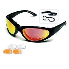 Body Specs Sunglasses or Goggles BSG Matte Black Frame with Red Mirror, Light Rust, and Clear 3...