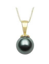 14K Yellow Gold 18" Pendant Necklace with AAA Quality 10-11mm Round Tahitian Black Pearl