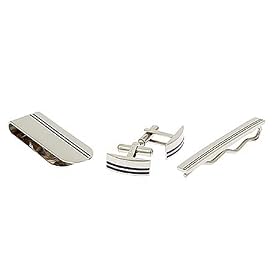 Stainless steel cufflinks, tie slide and money clip with black accent by