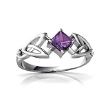 14K White Gold Square Genuine Amethyst Celtic Knot Ring