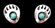 Native American Small Bear Paw Post Earrings in Turquoise and Sterling Silver, #1285