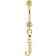 Solid 14k Yellow Gold Cz Initial J Belly Ring