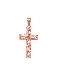 Old English Scroll Cross Pendant in 14K Rose Gold - Medium