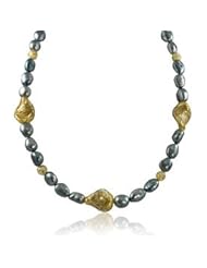 14K dyed blue freshwater cultured pearl and Murano bead necklace, 18"
