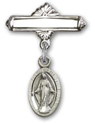 Sterling Silver Baby Badge with Miraculous Charm and Polished Badge Pin