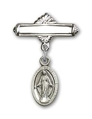 Sterling Silver Baby Badge with Miraculous Charm and Polished Badge Pin