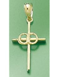 14k Gold Religious Necklace Charm Pendant, Infinity Circles On Stick Cross, High