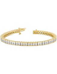 14KT Yellow Gold Elegant Diamond Tennis Bracelet featuring 48 Channel Set Princess Cut Diamonds in a High Polished Setting. 13 CTW