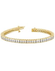14KT Yellow Gold Elegant Diamond Tennis Bracelet featuring 52 Channel Set Princess Cut Diamonds in a High Polished Setting. 8 7/8 CTW