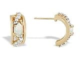 14K Yellow Gold Genuine Oval Opal and Diamond Hoop Earrings