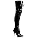 5 Inch Sexy High Heel Thigh High Boot Lace-Up Side Zip Single Sole Black Patent