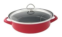 Chantal Enamel-On-Steel 3 Quart Saute & Serve with Tempered Glass Lid, Glossy Red