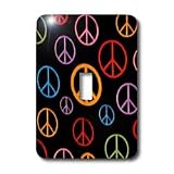 Lee Hiller Designs 60s Retro Print - Bright Colorful Peace Signs on Black - Light Switch Covers - single toggle switch