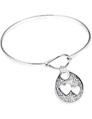 Sterling Silver Catch Bangle Bracelet "A Mothers Love Is Like No Other" with Double Heart Charm Drop